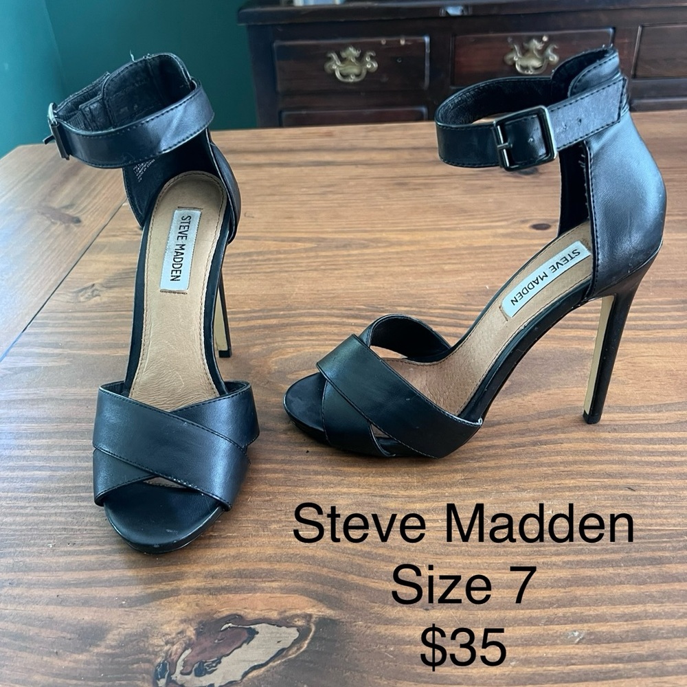 Steve Madden Black Stiletto Heels with Ankle Strap